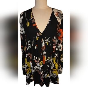 Free People NWT Floral V-Neck Women's Top - Black, Orange, Yellow